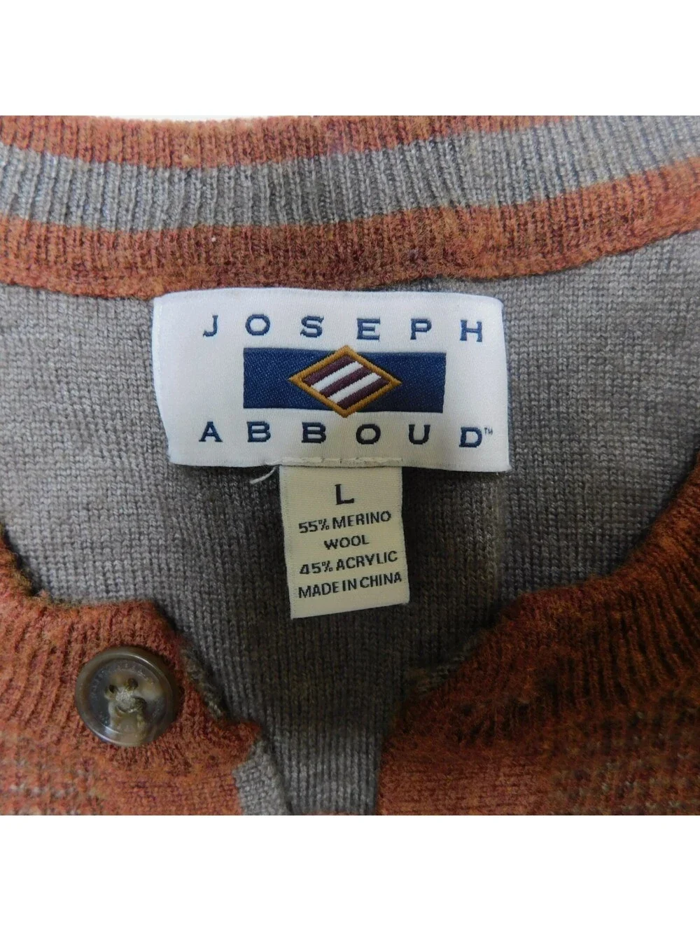 Vintage 90s Joseph Abboud Men’s Henley Sweater L Merino Wool Blend Rust Brown